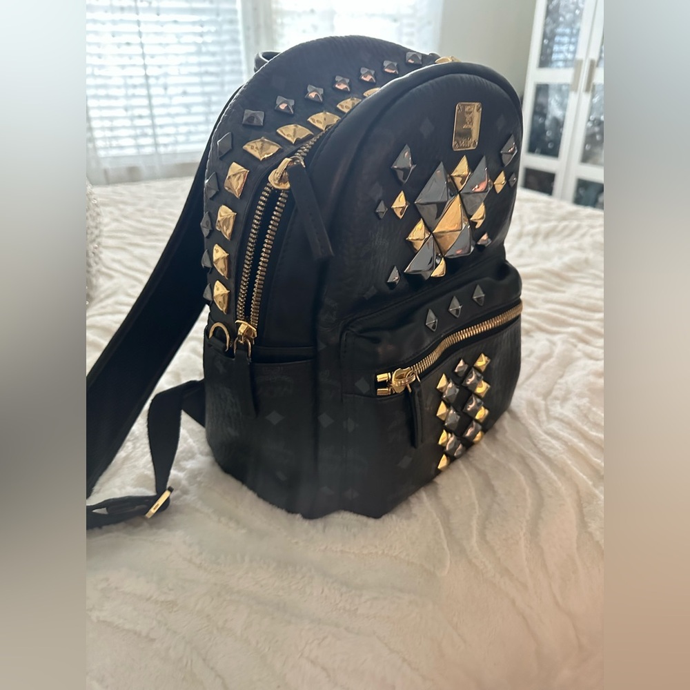 Authentic MCM Black Backpack with Gold Studs - Picture 5 of 17